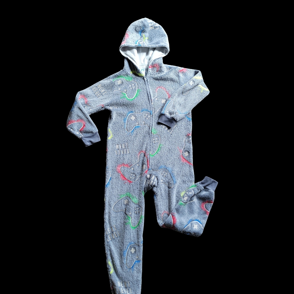 Boys Glow Gamer Sherpa One Piece Pajamas - gray